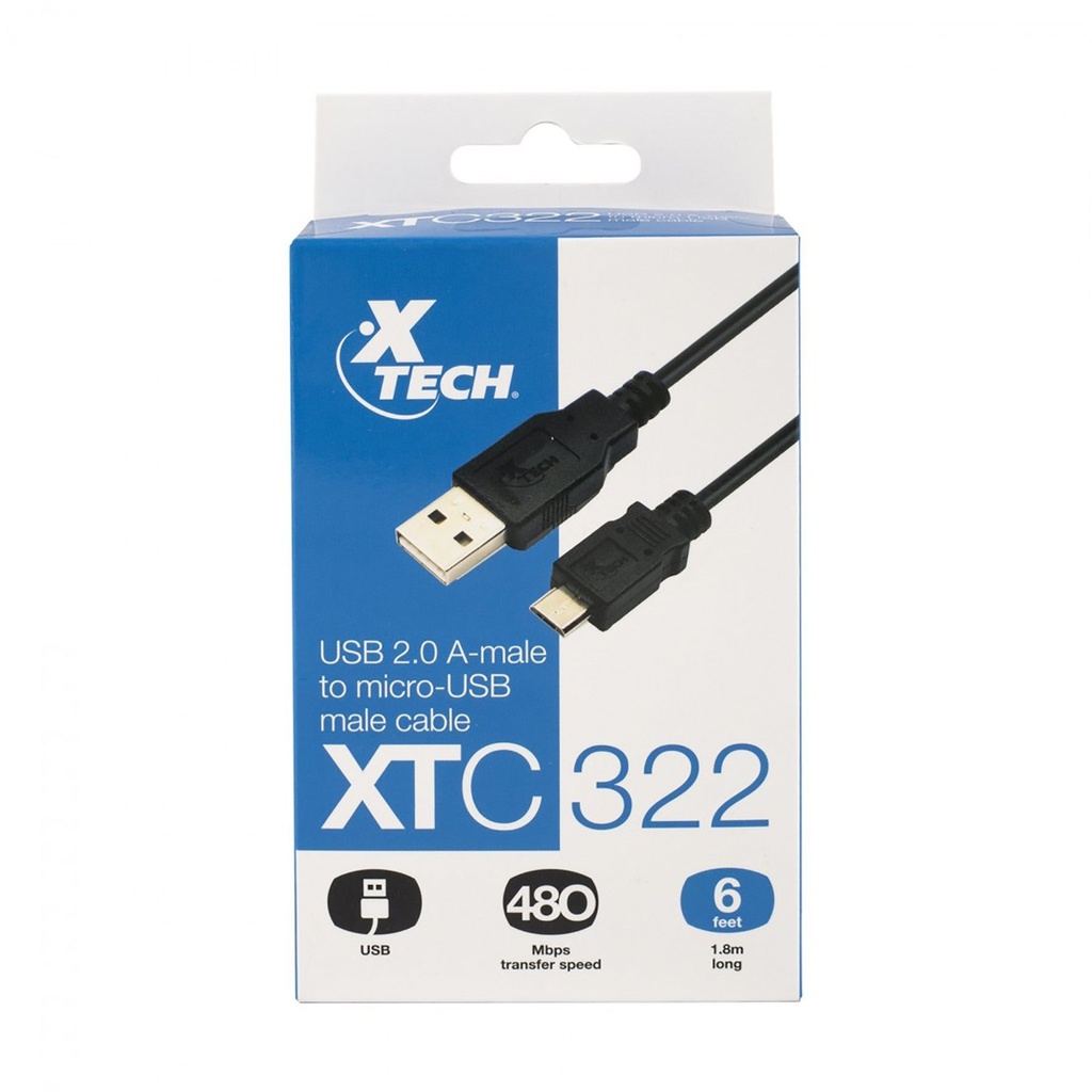 *Cable USB a Micro USB V8 1.8mts Xtech Negro
